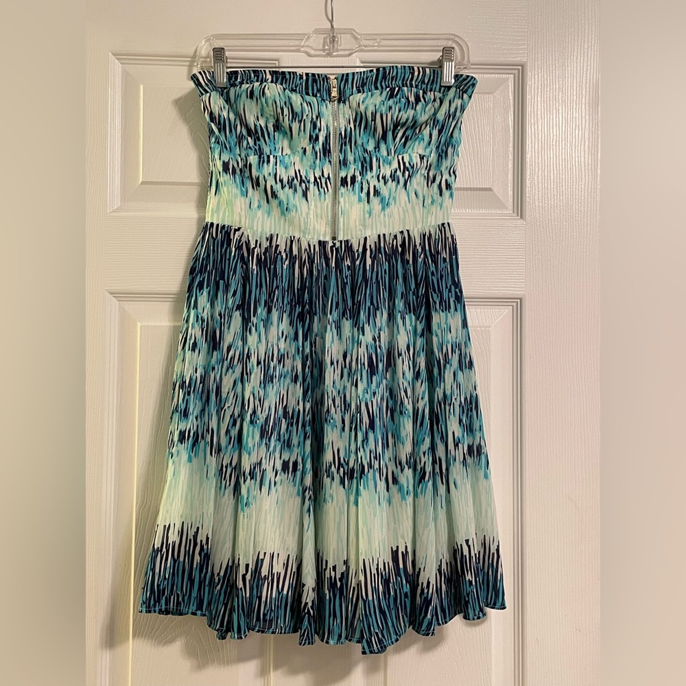 Guess Strapless Dress in Blue and White